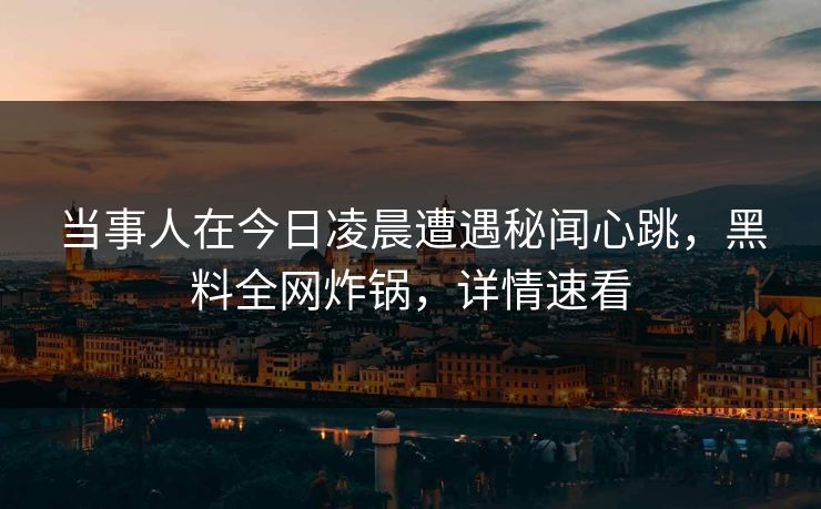 当事人在今日凌晨遭遇秘闻心跳，黑料全网炸锅，详情速看
